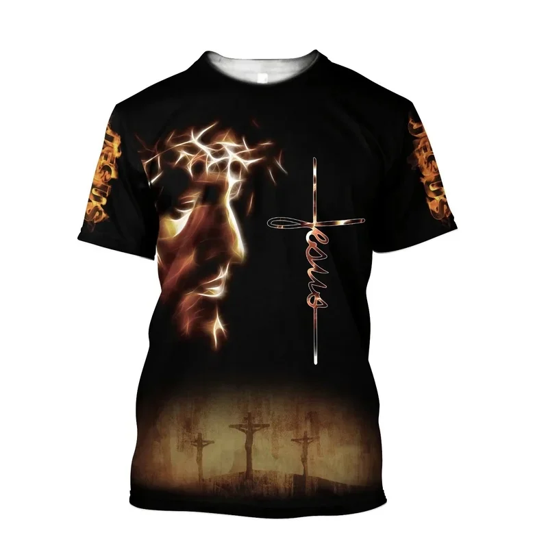 1 Piece Custom Your Picture Men'S T-Shirt Christian Jesus And Lion 3D Pattern Unisex Women'S Shirt Short Sleeve Fashion Casual S