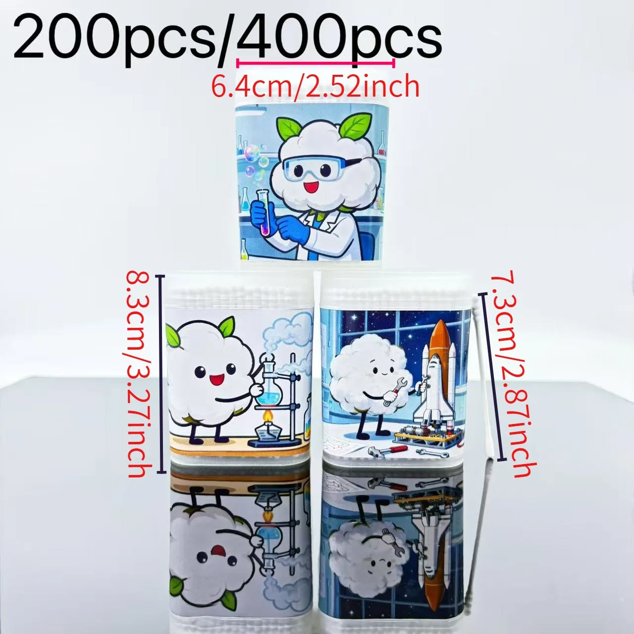 200Pcs/400Pcs Laboratory-Themed Double-Ended Cotton Swabs Creative Experimental Elements White Spiral Round Cotton Swab Sticks