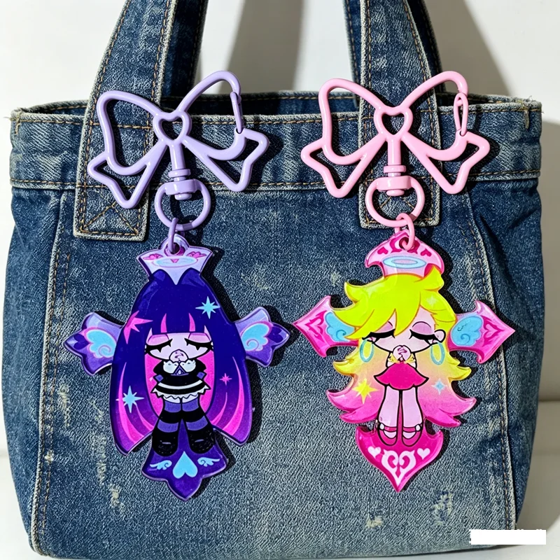 Anime Panty Stocking with Garterbelt Stocking Panty Cosplay Keychain Kawaii Acrylic Pendant Keyring Key Chain Bag Accessories