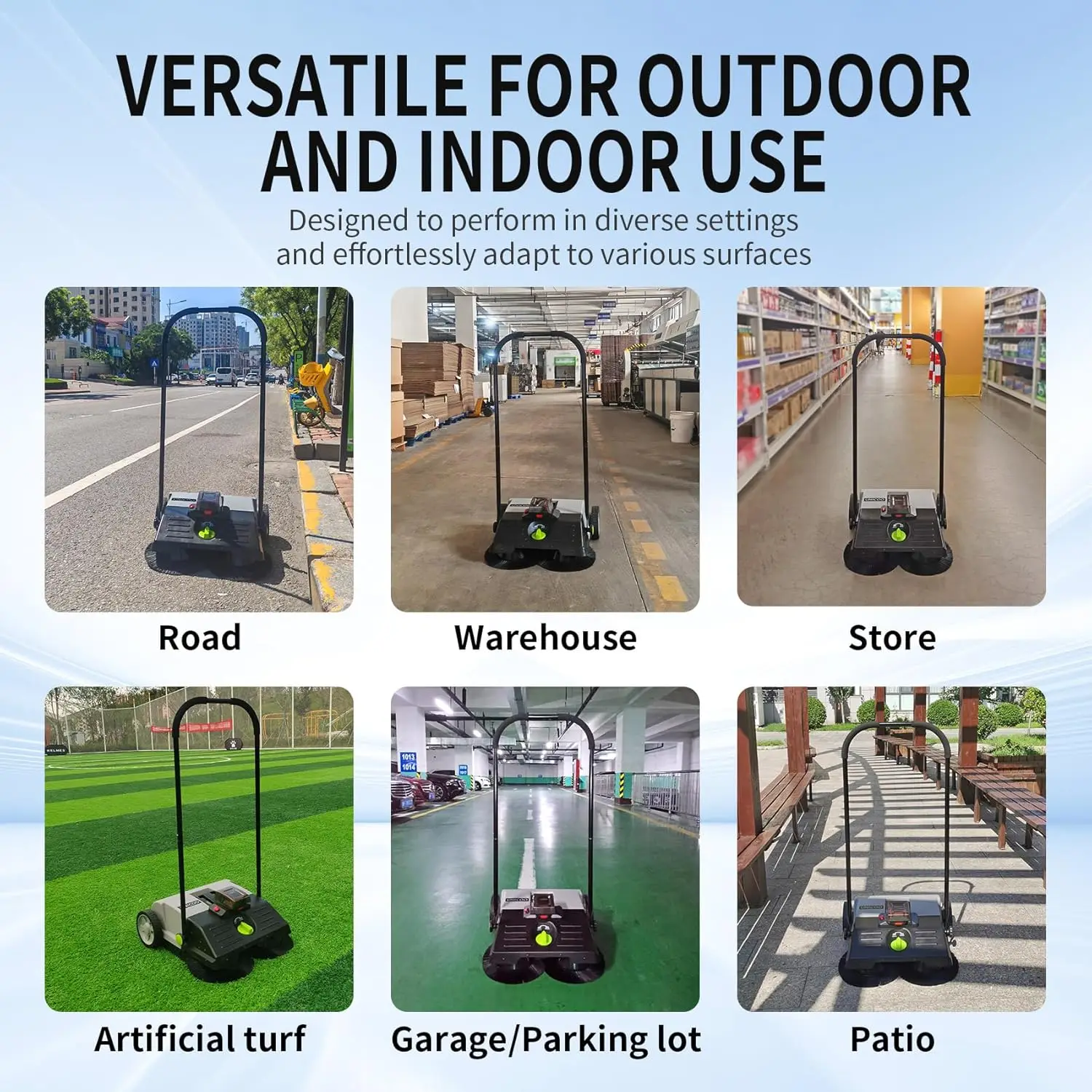 Electric Hand Push Sweeper - Battery Powered Floor Sweeper, Walk Behind Floor Sweeper, Efficient Push Sweeper for Indoor and Out