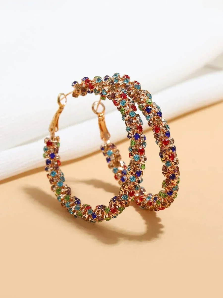 Rhinestone Decor Hoop Earrings for Women Shiny Prickly Dangle Earrings