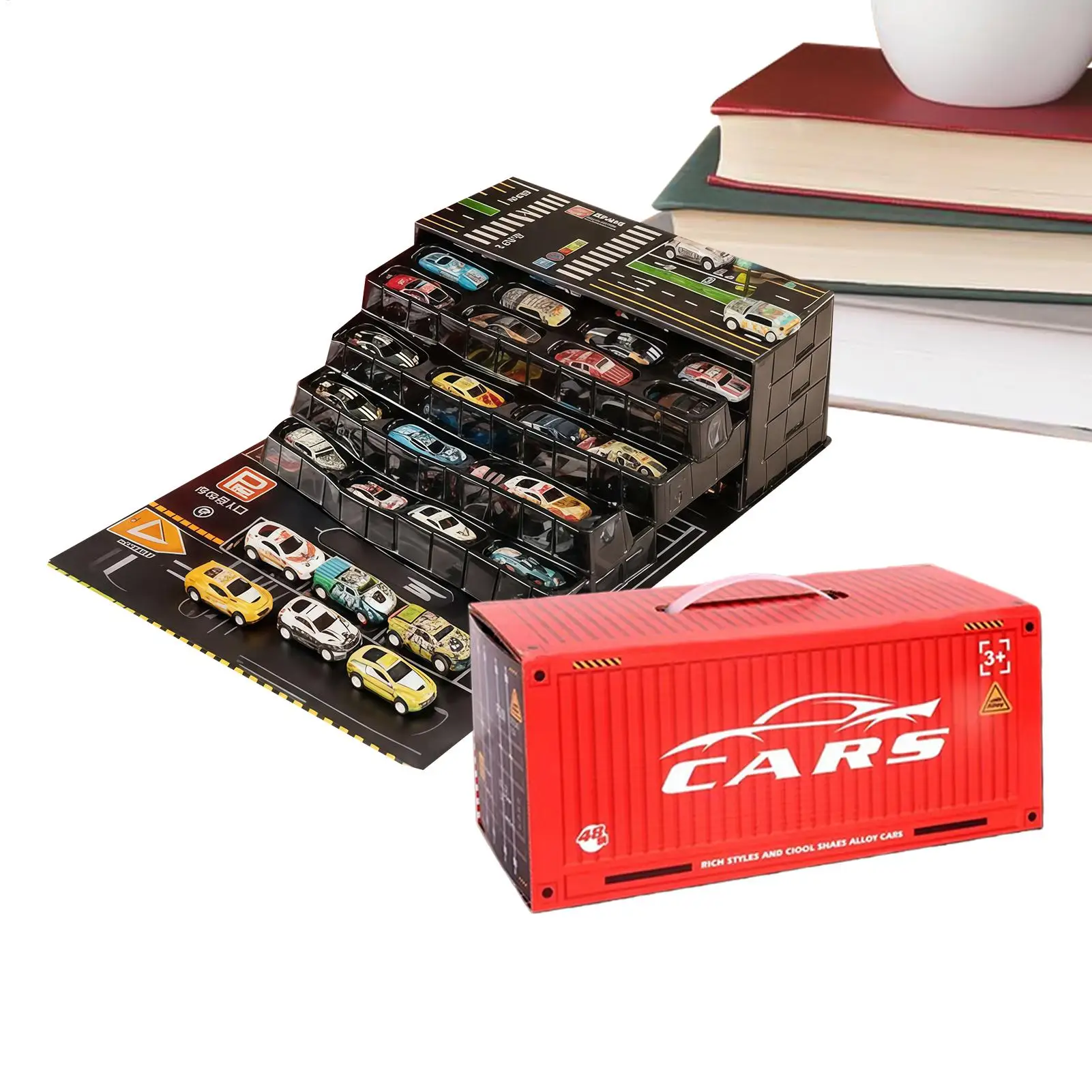 ألعاب تعليمية صغيرة قابلة للسحب للخلف مكونة من 48 قطعة من ألعاب السباق مع سجادة لعب للأطفال والأولاد والمنزل والسفر وغرفة النوم والفصول الدراسية