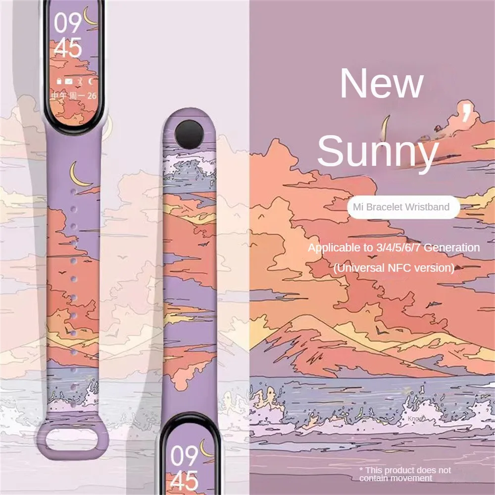 Para Mi Band 7 6 5 Pulseira de Substituição para Xiaomi Miband 7/6/5 Universal Silicone Colorido Estilo Pintura A Óleo...