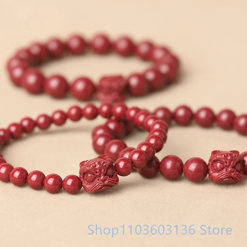 Braccialetto cinabro naturale bracciale intagliato leone per uomo e donna alto contenuto di perline bracciali cinabro rosso viola imperiale