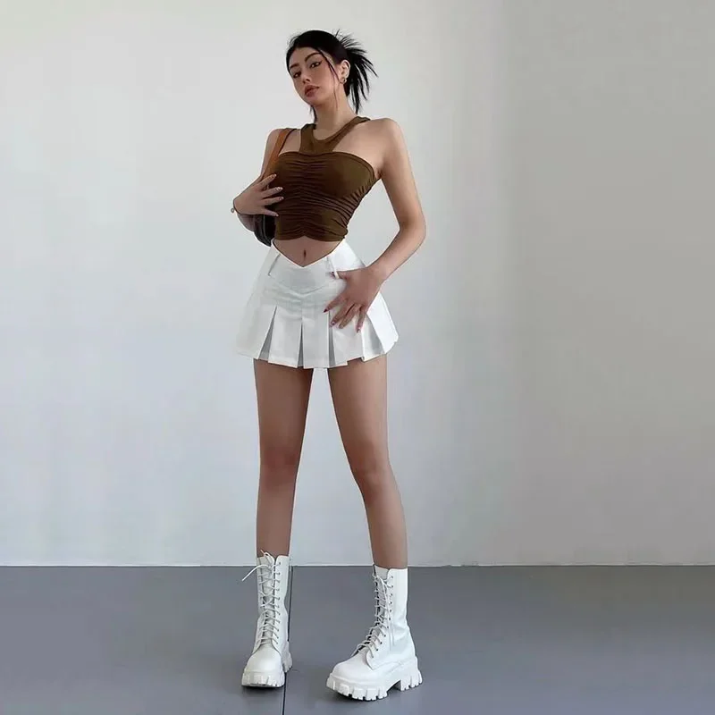Xpqbb-تنورة نسائية صغيرة مثيرة على شكل حرف V ، ملابس شارع نسائية ، تنورات قصيرة ذات ثنيات ، سحاب جانبي ، تخفيضات كبيرة ، موضة Y2K ، جديدة ،