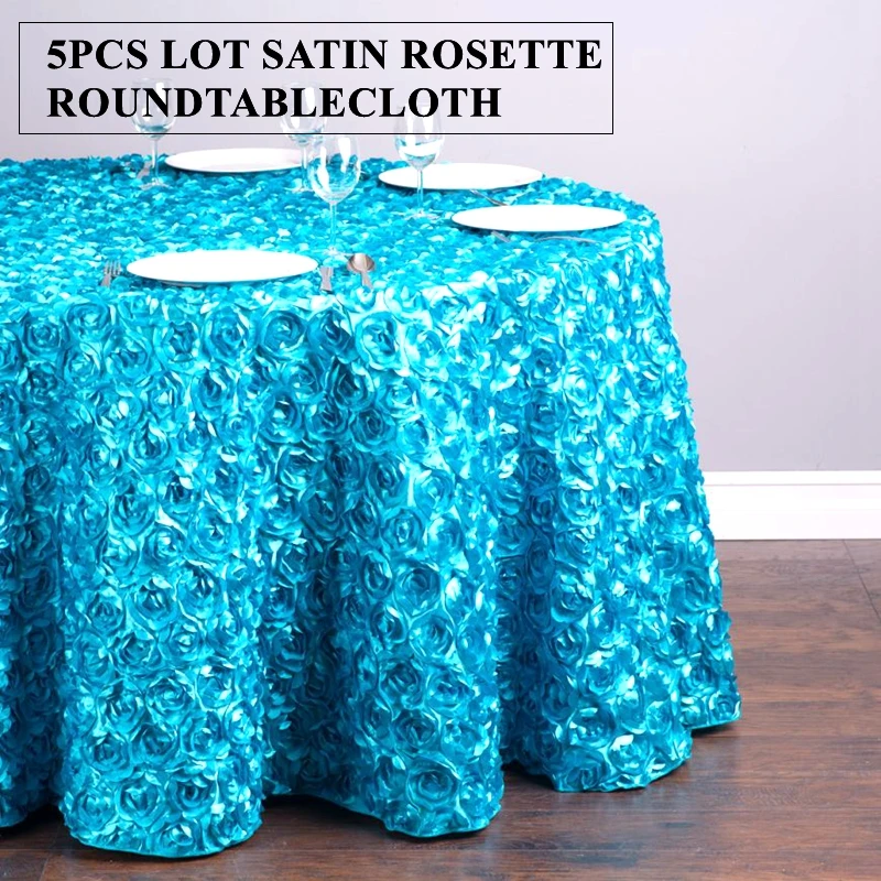 

5pcs Sale 280cm Round Satin Rosette Table Cloth Cover Poly Banquet Tablecloth For Wedding Event Party Decoration