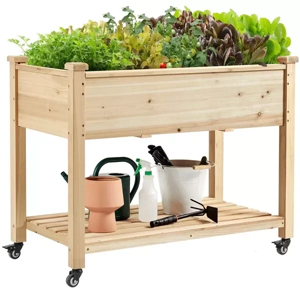 

Outdoor Wooden Plant Display Stand Rack Raised Garden Bed With Wheels Planter Box Wooden Planters Box for Garden