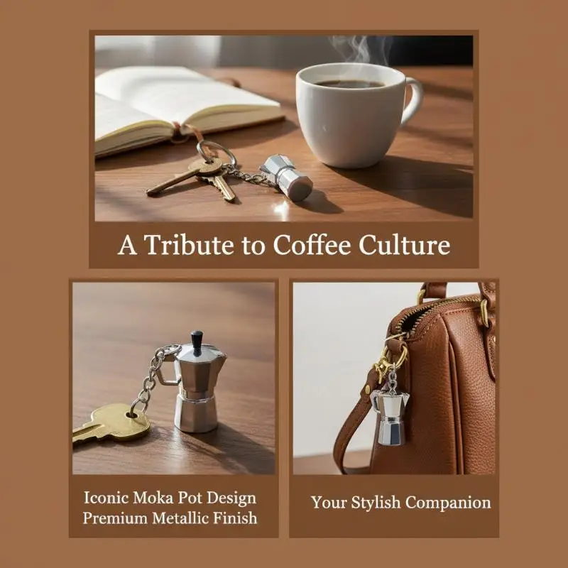Coffee Enthusiast Keychain Mini Moka Pot Shaped Pendant Lightweight Key Ring for Cafe Staff Gift Daily Use
