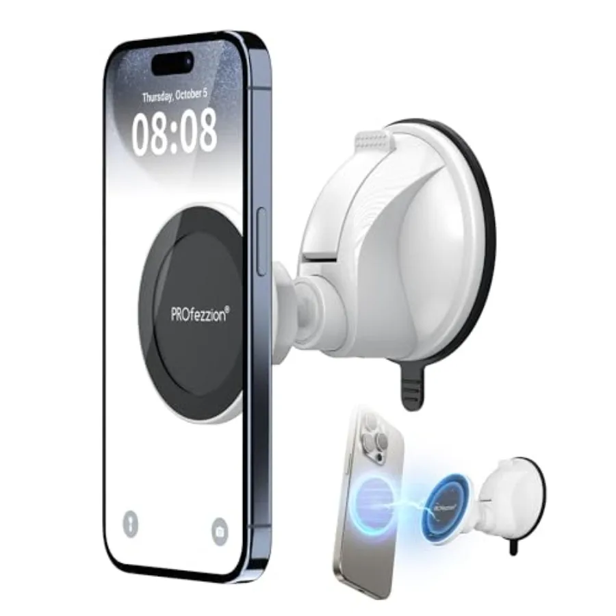 

Magnetic Shower Mirror Phone Holder Reusable Suction Cup Phone Mount Compatible with iPhone 17 16 15 14 13 12 All Phones, Rotat