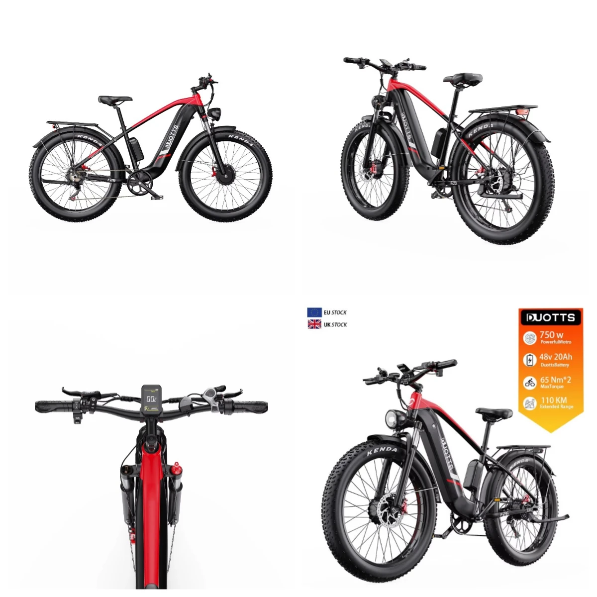 

UK EU Warehouse Front And Rear Dual Motor 65nm Electric Bike 26 Inch Offroad Fat Tyres Disc Oil Brake Duotts F26