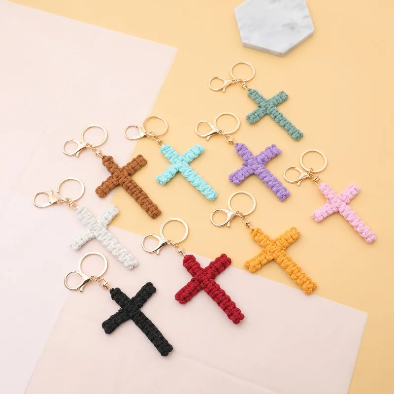 ins popular, hand-woven cross keychain, multi-color optional, faith pendant/girlfriend gift