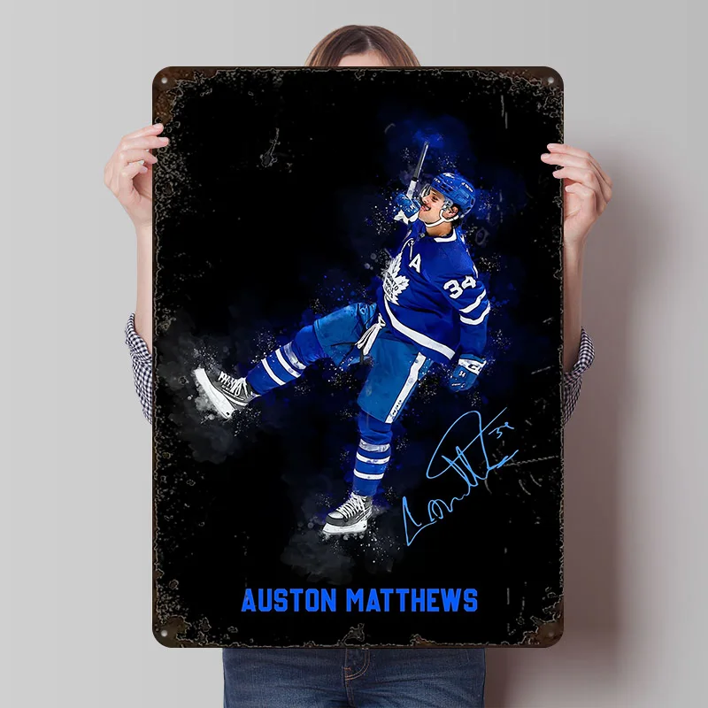 Auston Matthews Printed Posters Customizable Wall Art Retro Vintage Metal Tin Signs for Home Room Bar Accessories Office Decor