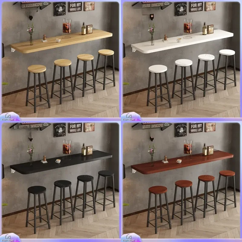 Simple Modern Wall Mounted Folding Bar Table and Chairs Household Milk Tea Shop Cafe Balcony Multifunctional Dining Table