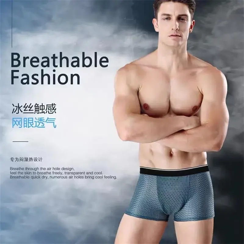 8pcs/Lot Men\'s Panties Ice Silk Male Underpants Breathable Summer Man Shorts Boxers Underwear Homme Bamboo Hole Large Size L-5XL