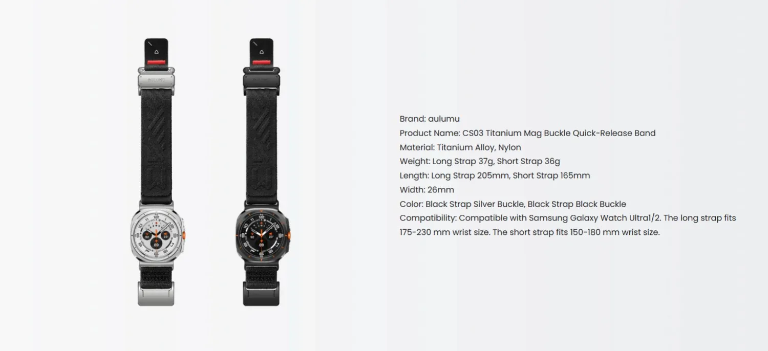 AULUMU CS03 Uhrenarmband aus Titanlegierung mit Magnetverschluss und Nylon-Schnellverschluss für Samsung Galaxy Watch Ultra1/2 – Detail 12