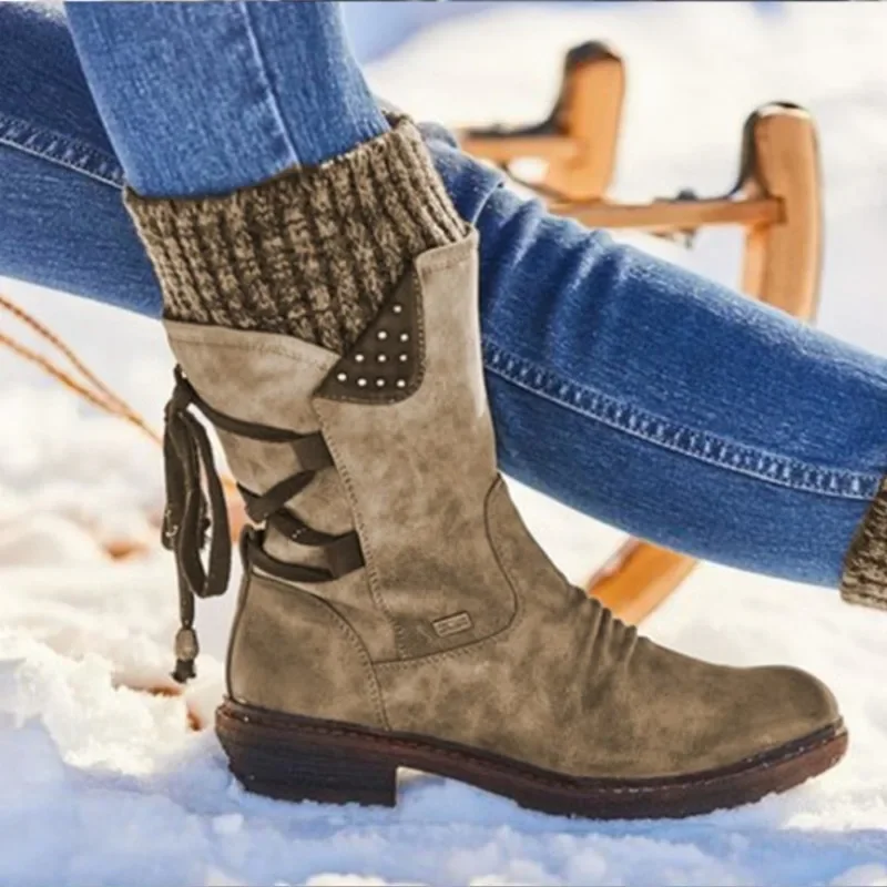 2024 new mid length plus size fashion boots for autumn and winter, comfortable European and American woolen women's boots