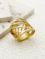 A Summer French Fashion Vintage Stainless Steel Women's Mesh Basket Pattern Ring Commuter Holiday Gift Vacation Date