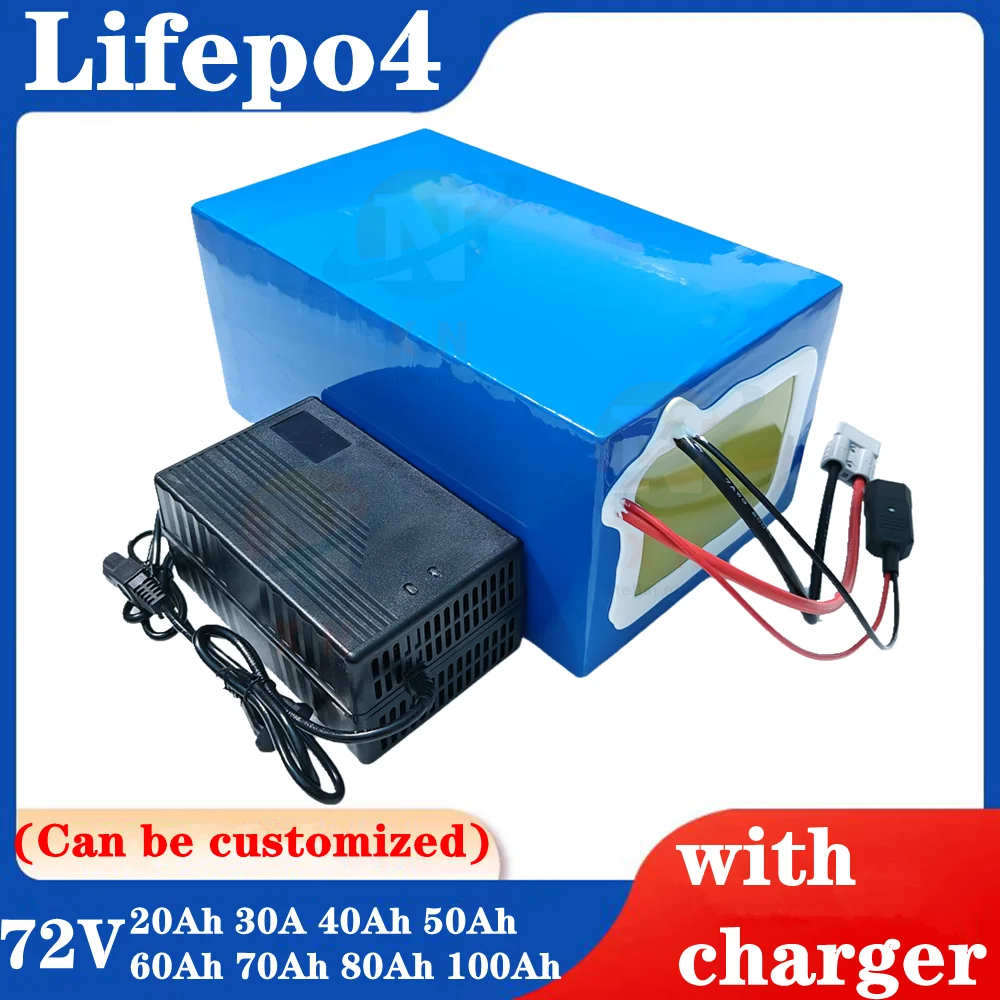 72v 50Ah 60Ah lifepo4 batteria al litio 72V 40Ah 100Ah 80Ah BMS per 3000w 5000W scooter ebike moto carrello elevatore + caricato