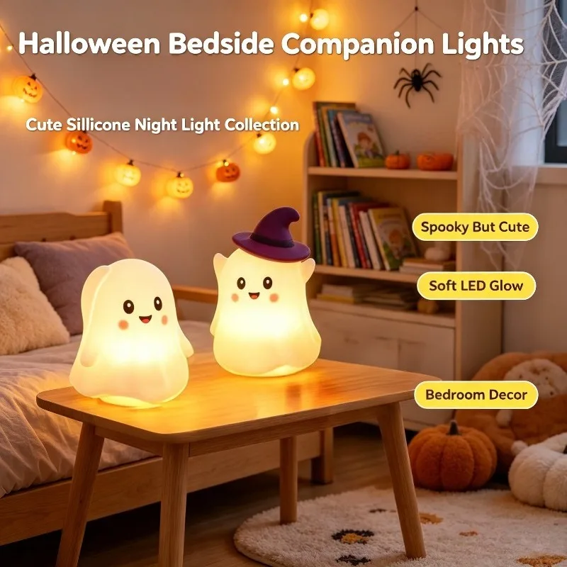 Rechargeable LED Ghost Night Light, Soft Silicone Halloween Lamp for Nursery Bedroom Home Decor