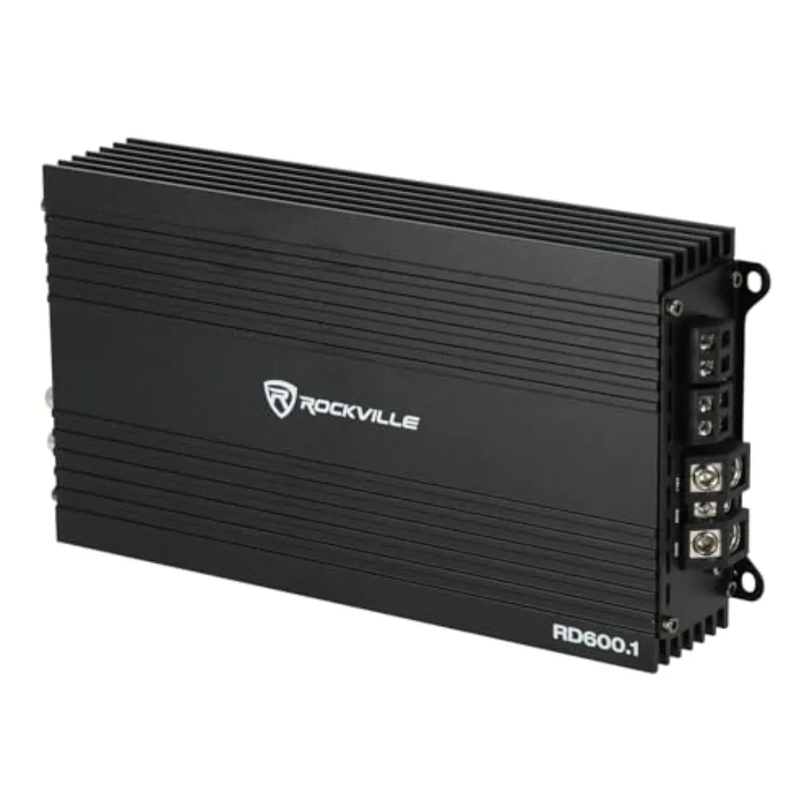 Car audio amplifier, black anodized aluminum, 600W RMS/ 2400W peak power, 1 ohm stable mono block for subwoofers