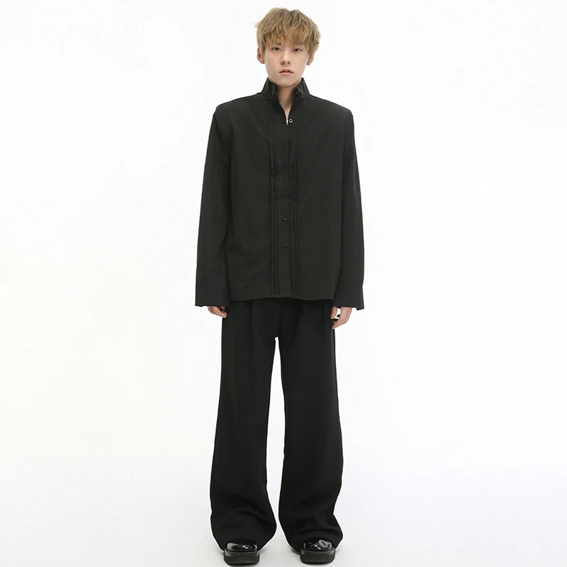 LUZHEN Pleated Splicing Design Casual Elegant Straight Suit Pants Autumn Original Social Mature Wide Leg Trousers Male LZ6599