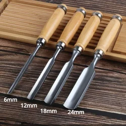 1pcs Woodworking Carving Chisel 6/12/18/24mm Flat Chisels DIY Woodworking Woodcut Carving Knife Engrave Half Round Hand Tools