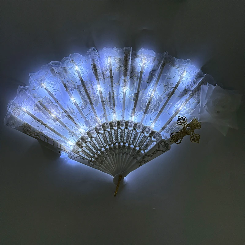 Leuchtende Spitze Rose Fan beleuchtet im Dunkeln Nacht Party Luminou LED Fan für Mädchen Damen Frauen tanzen Musik Leistung – Detail 10