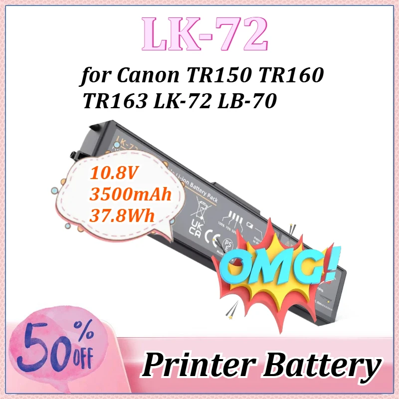

10.8V 3500mAh 37.8Wh LK-72 for Canon LK-72 LB-70 TR150 TR160 TR163 Portable Printer Battery Rechargeable Batteries