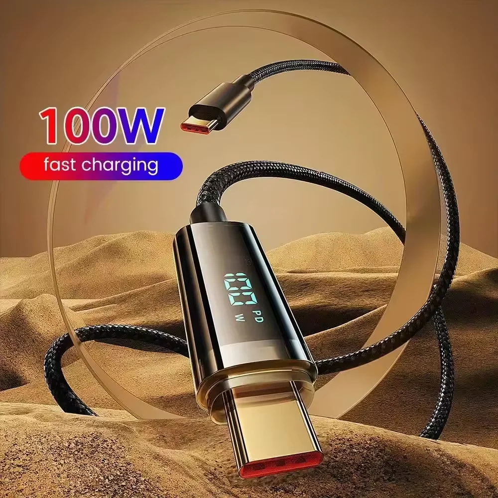 

240 Вт PD Кабель для быстрой зарядки типа C — тип C Кабель 100 Вт с цифровым дисплеем USB — тип C для Xiaomi HUAWEI Macbook iPad