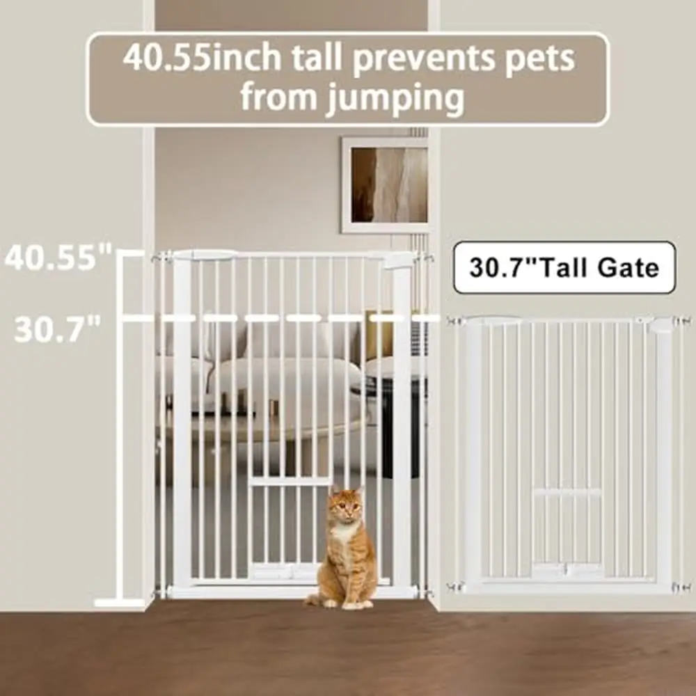40.55" Tall Extra Wide Pet Gate with Small Door and Double Lock Durable and Adjustable Indoor Safety Proof Gate Dogs Cats and