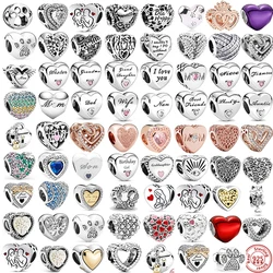 NOVO 925 Sterling Silver Fit Encantos Pandora Originais Pulseiras Anjo Mãe Família Amor Coração Série Beads Mulheres DIY Jóias Presente