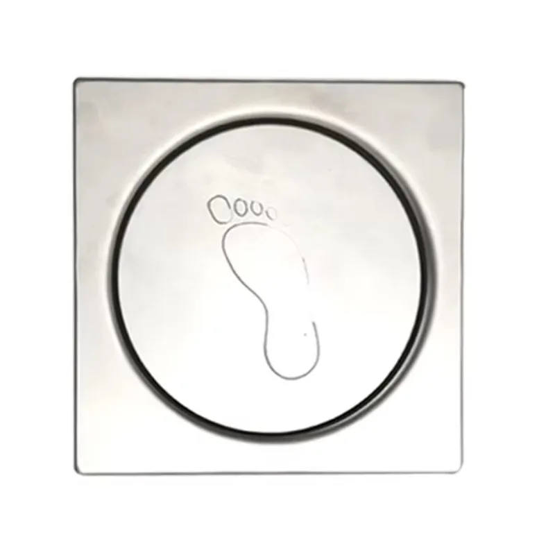 Stainless steel 4-inch concealed floor drain with square frame and round cover pop-up design for bathroom use