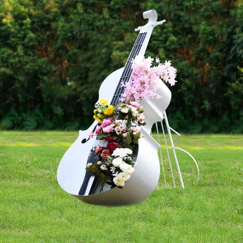 

#@Fiberglass Crafts White Cello Wedding Site Ornaments Metal Piano Sculpture Cello Sculpture for Sale