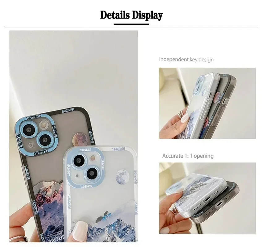 غروب الشمس سنو ماونتن فيو حافظة شفافة لهاتف آيفون 17 Air 16 15 14 13 12 11 Pro Max Plus XR 8 7 SE 2020 غطاء سيليكون مقاوم للصدمات #6