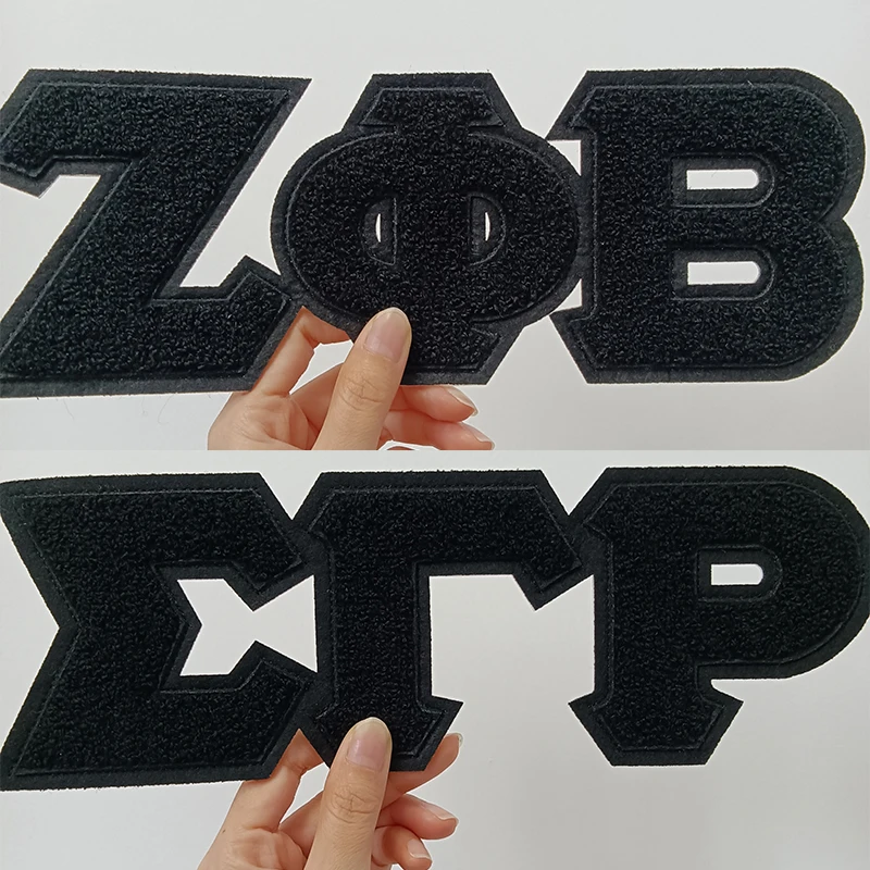 Juego de letras griegas de chenilla para chaqueta, Parche de planchado del alfabeto, Soror, Zeta, Phi, Bete, Delte, Sigma, Theta, SGRho