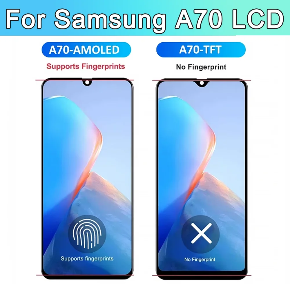 A70 Display Screen For Samsung Galaxy A70 A705 A705F SM-A705F LCD Display With Frame Touch Screen Digitizer Assembly Replacement