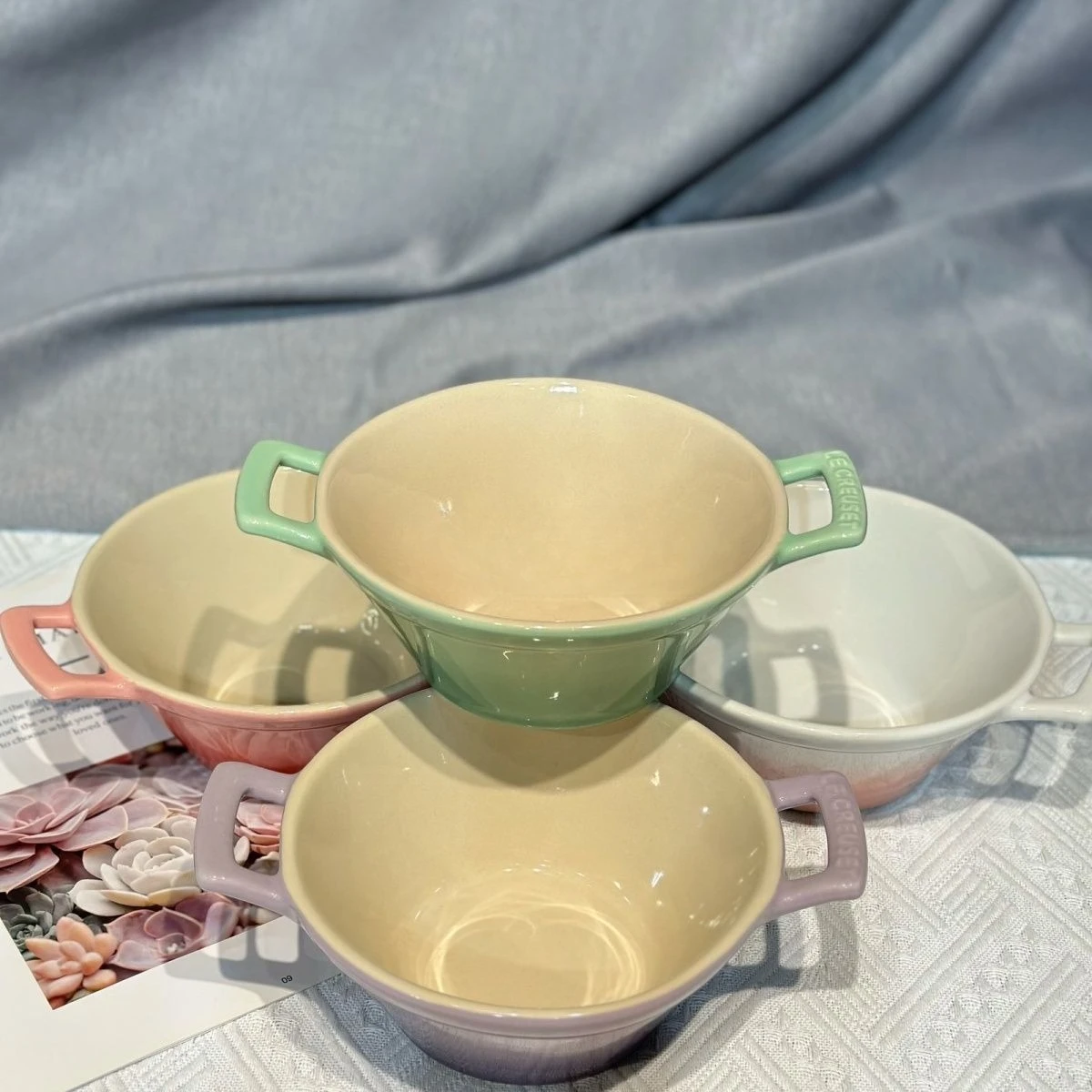 

French 17cm Binaural Noodle Bowl,Anti-scalding Large Bowl with Handle,High Temperature Ceramic Hat,Ramen,Instant Noodle Bowl