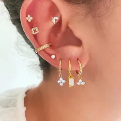2PCS Clover Huggie Earrings Copper Four Leaf Hoop Earring Dangle For Women Fashion Tragus Stud Earring Lobe Hoops Buckle Earring
