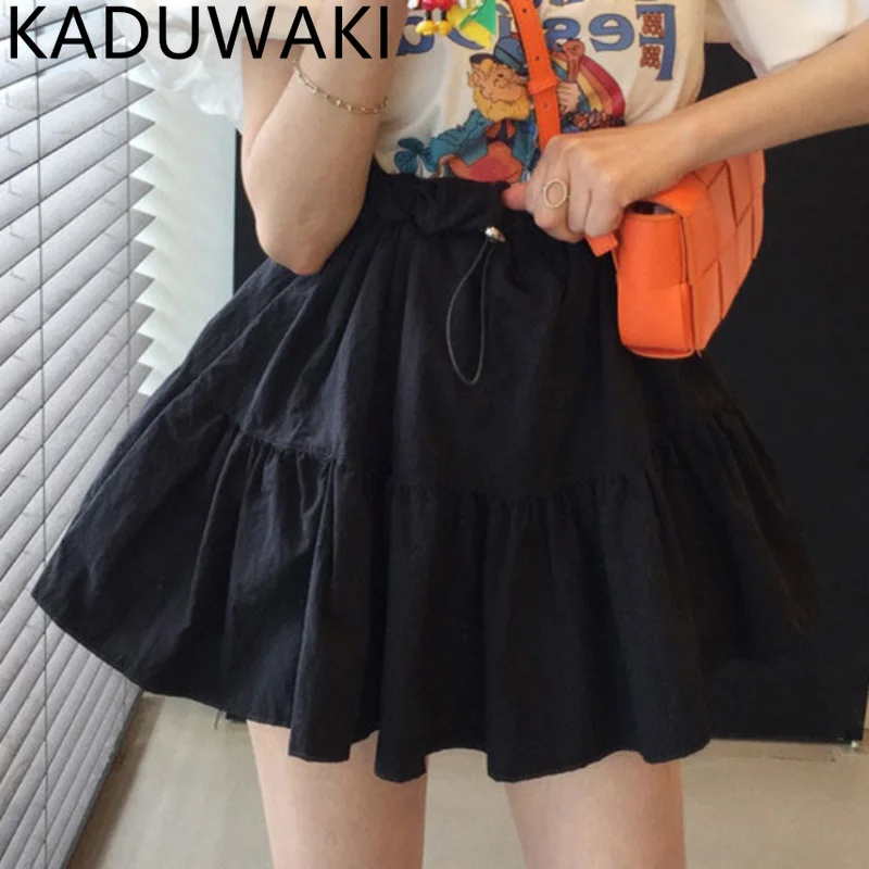 

Summer Women's Drawstring High Waist Mini Skirt Sweet Girls A Line Puffy Skirts Y2K Ruffles Faldas Largas Mujer 2024 All Match