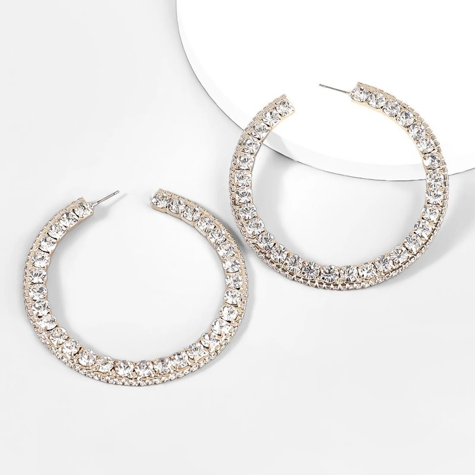 Large Circle Rhinestones Hoop Earrings Clear Crystal Bridal Wedding Earrings for Women