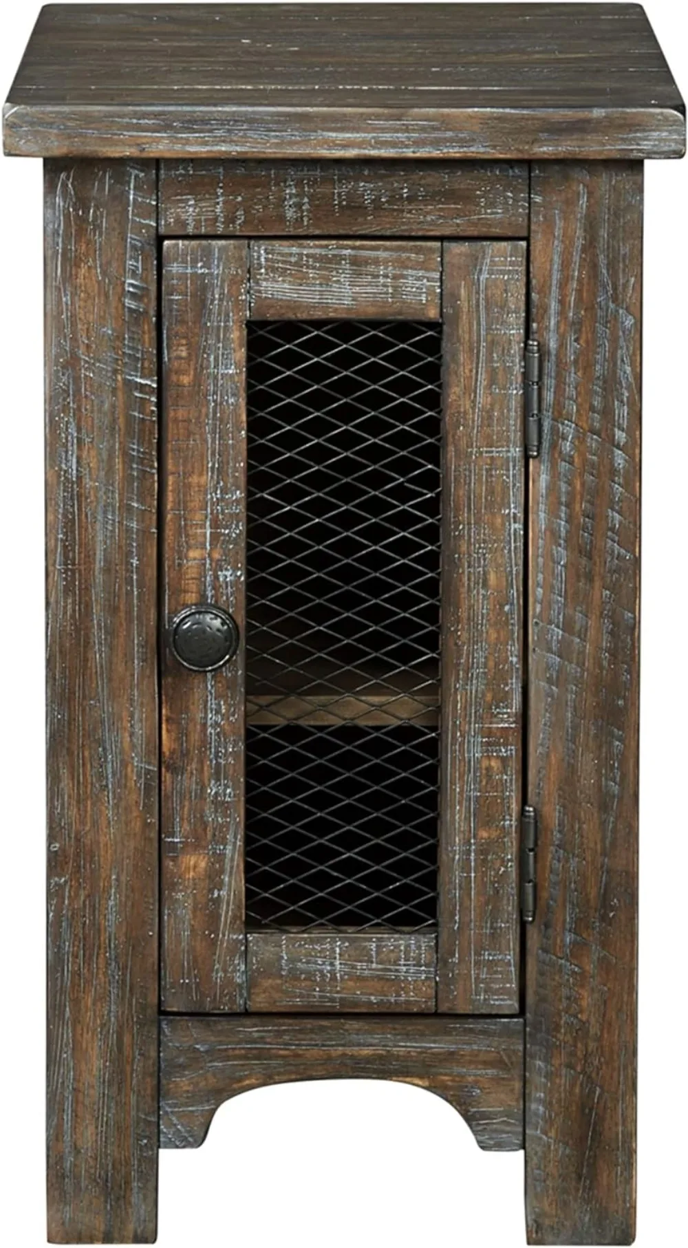 Signature Design by Ashley Danell Ridge Rustic Chair Side End Table with Double Cabinet Doors and 1 Storage Shelf, Brown