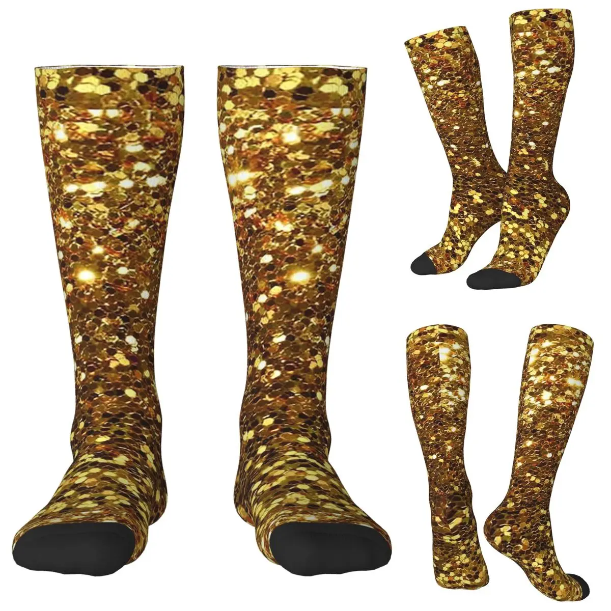

Золотые блестящие носки, чулки в стиле Харадзюку, всесезонные длинные носки, аксессуары для подарка на день рождения унисекс