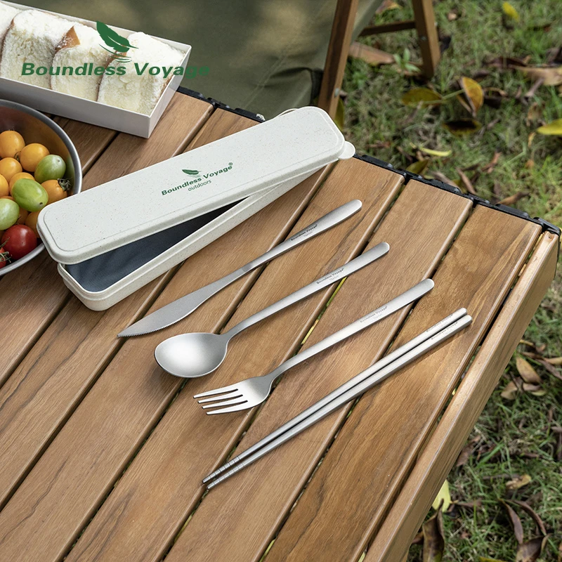 Grenzeloze Reis Titanium Diner Set Camping Serviesgoed Bestek Eetstokjes Mes Vork Lepel Set 3/4 Stuks Voor Thuisreizen