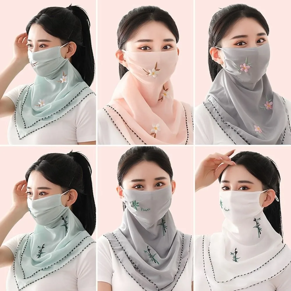 Scarves Hiking Unisex Embroidered Scarf For Men Neck Scarf For Women Triangular Scarf Face Cover Ice Silk Mask Sunscreen Veil