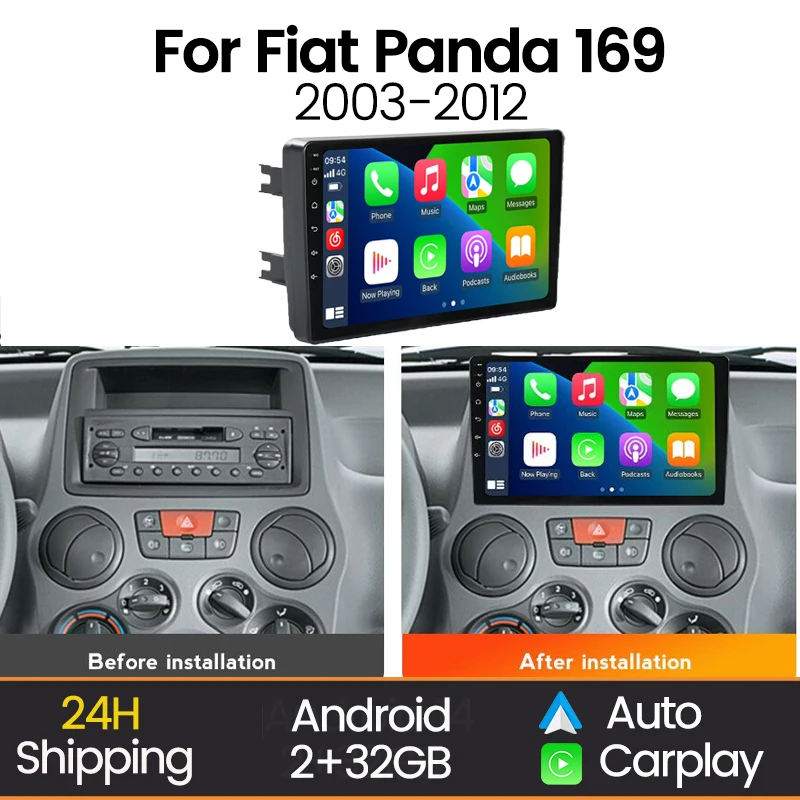 MEKEDE Autoradio mit Wireless Carplay für Fiat Panda 2003 - 2012, Navigation GPS, Android Auto, WLAN, BT, Auto-Video-Multimedia-Player