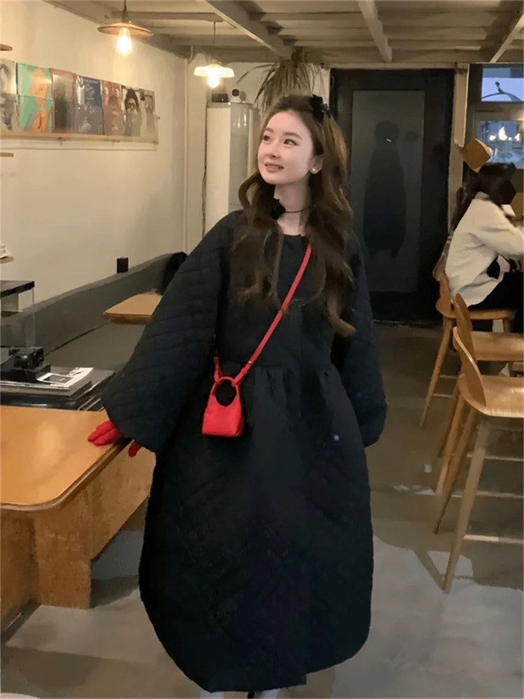 

Bla Diamond Pattern Cotton Jaet Women's Winter Faion Original Design Trendy Outerwear Coat Loose Fit Long Sve