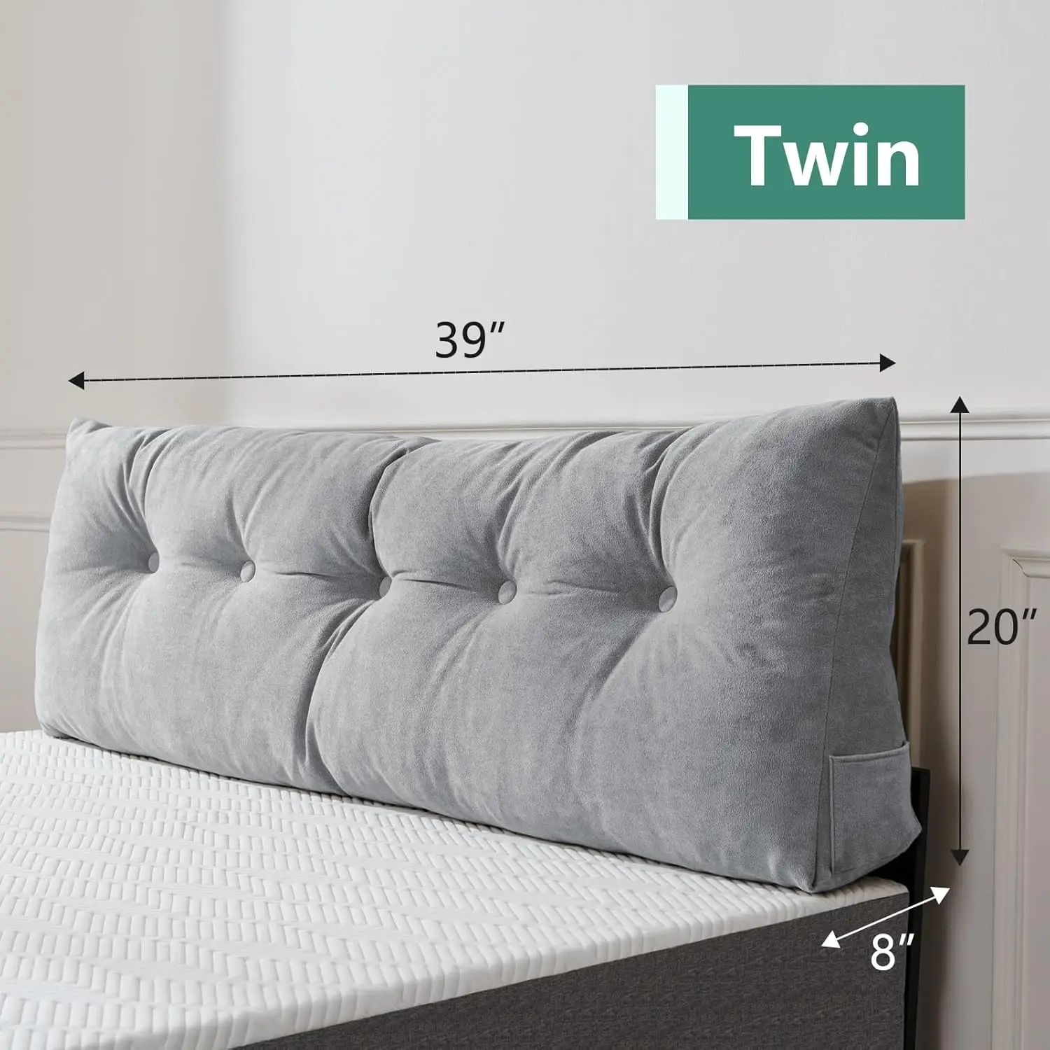 

Роскошное изголовье кровати класса премиум со съемным чехлом Lukace-Треугольная поддерживающая спинка для чтения для кровати с боковыми карманами,