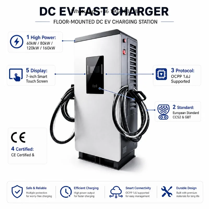 New 60KW DC fast charging electric bus station, supports OCPP 2.0, passes CE certification, IP55 waterproof, and meets European