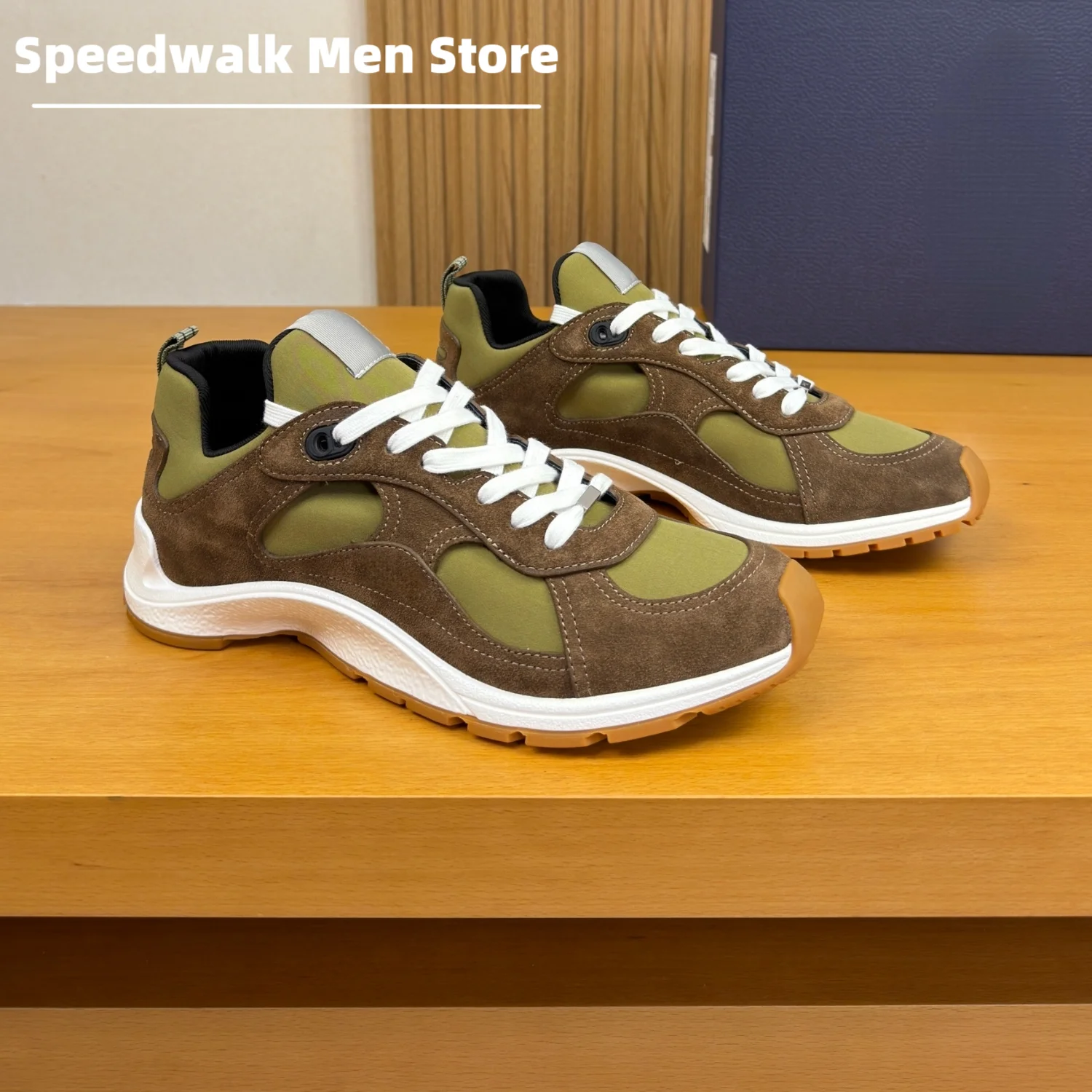 Men Breathable Suede Patch Retro Platform Sneakers Lightweight Cushion Gum Sole Non Slip Walking Trainers Daily Casual Shoes