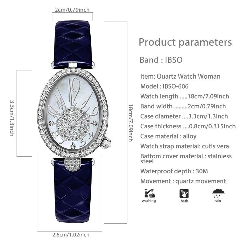 Luxury Women Designer Watch Red Leather Oval Waterproof Exquisite Quartz Handwatch Girl Vintage Top Brand Ladies Wristwatch Blue